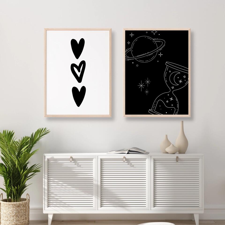 Black Hearts on White Poster