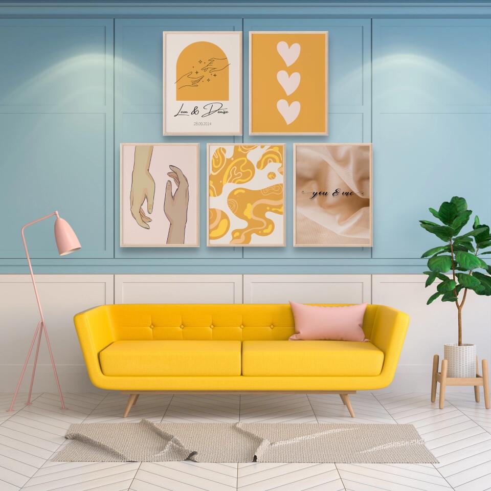 Beige heart on yellow background Poster